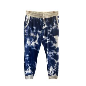 Ni Min Womens XXL Tie Dye Sweat Lounge Pants Elastic Waist Blue White Joggers